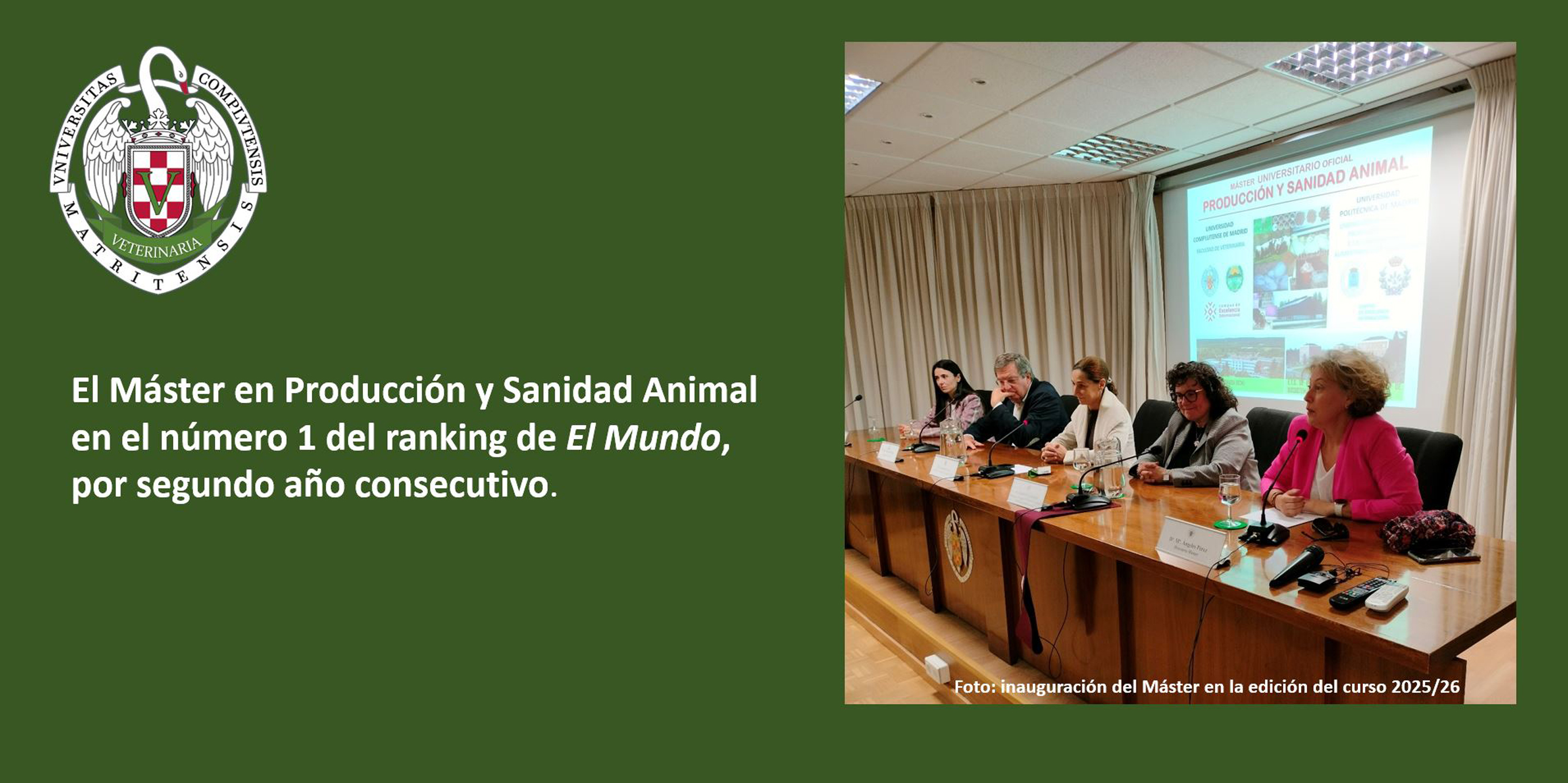 El Máster en Producción y Sanidad Animal, consolida su liderazgo en el ranking del diario "El Mundo"